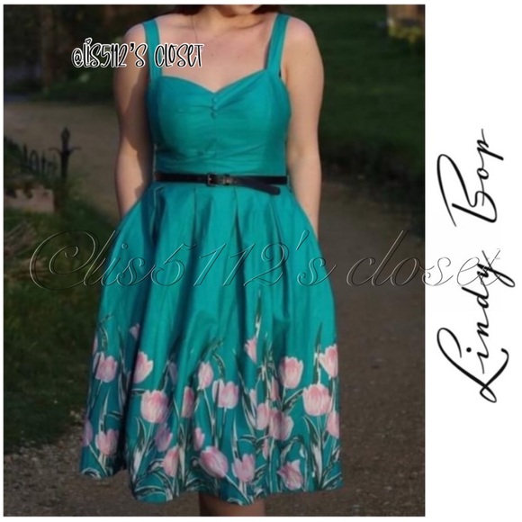 Lindy Bop Dresses & Skirts - Lindy Bop Bernice Turquoise Tulip Retro Pinup Swing Dress UK 18 // US 14 1X 2X